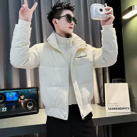 假两件棉服外套男冬季新款潮牌纯色休闲高级感轻熟风立领个性棉衣商品大图