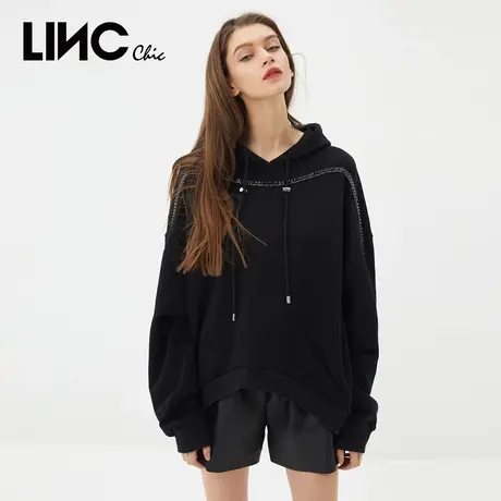 LINCCHIC金羽杰卫衣手工钉钻轻奢连帽廓形卫衣女春秋S213HD496商品大图