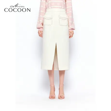 MISSCOCOON【春日睡莲】24春新款浪漫拉毛开叉小香风通勤半身裙图片