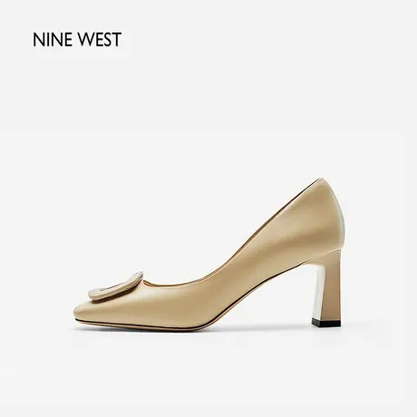 Nine West/玖熙故事沙漏真皮方扣单鞋2025夏新款粗跟方头高跟鞋女图片