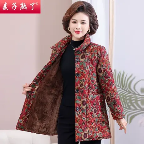妈妈冬装加绒棉衣女2023新款加厚保暖中老年人棉服外套碎花小棉袄商品大图