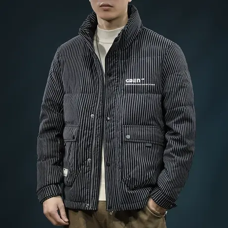 男装设计感白鸭绒面包服外套冬季2023新款男士潮牌保暖加厚羽绒服商品大图