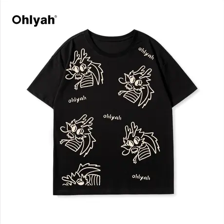 Ohlyah2024春夏新季本命年卡通小龙印花纯棉短袖t恤男女无性别潮图片