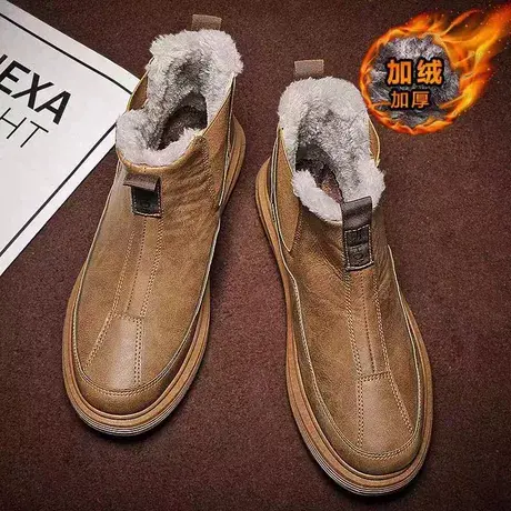 高帮马丁靴男士冬季工装加绒保暖雪地靴厚底防滑皮毛一体防寒棉靴商品大图