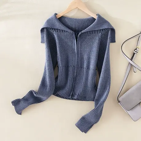 真维斯Z+女装 法式修身长袖外套针织开衫女纯欲打底衫上衣商品大图