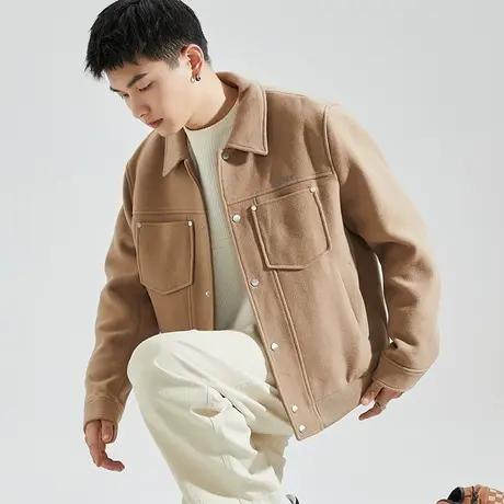 唐狮毛呢外套男2023冬季新款呢大衣外套休闲高级男士外套潮12.26商品大图
