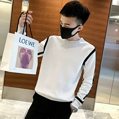 秋季男士卫衣外套t恤打底衫网红潮牌休闲ins长袖学生套头潮流体恤商品大图