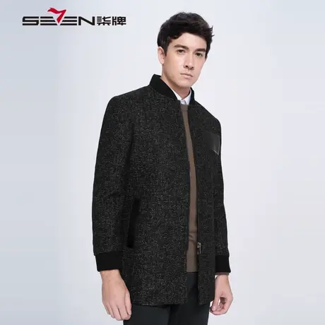柒牌男装清仓毛呢夹克外套中长款青年男装休闲棒球领茄克修身外套图片