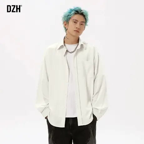 男士春季白色衬衫男长袖高级感2024新款简约纯色上衣免烫衬衣外套商品大图