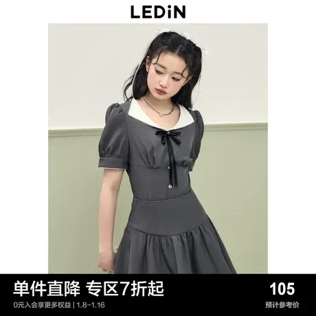 乐町灰白撞色雪纺衫夏季翻领收腰泡泡袖少女学院风短上衣图片