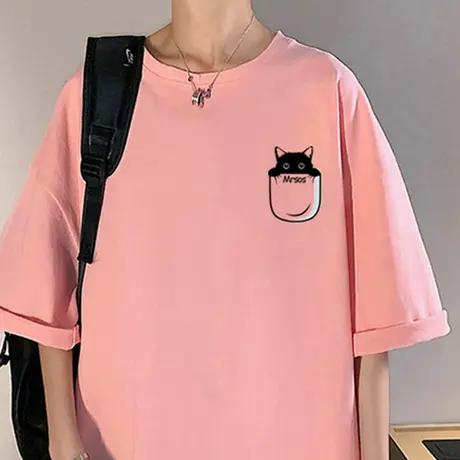 卡通印花纯棉短袖T恤男夏季2024新款潮牌男装情侣宽松半袖体恤衫图片