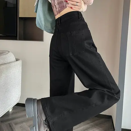 复古窄版阔腿牛仔裤女春秋2024新款小个子高腰垂感直筒宽松拖地裤商品大图