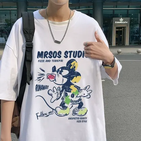 纯棉重磅短袖T恤男夏季ins潮牌半袖宽松卡通印花港风国潮体恤衣服商品大图