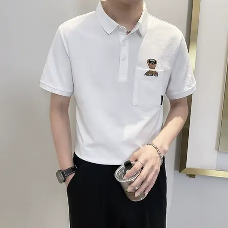 短袖T恤男夏季爆款韩版小熊刺绣POLO衫潮牌痞帅翻领半袖t恤上衣商品大图