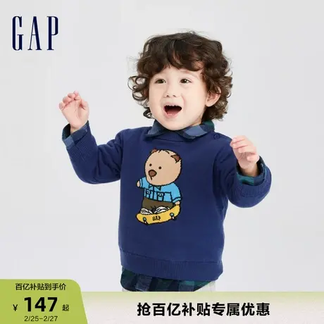 Gap婴儿秋冬新款LOGO布莱纳抓绒保暖毛衣童装针织衫上衣719565商品大图