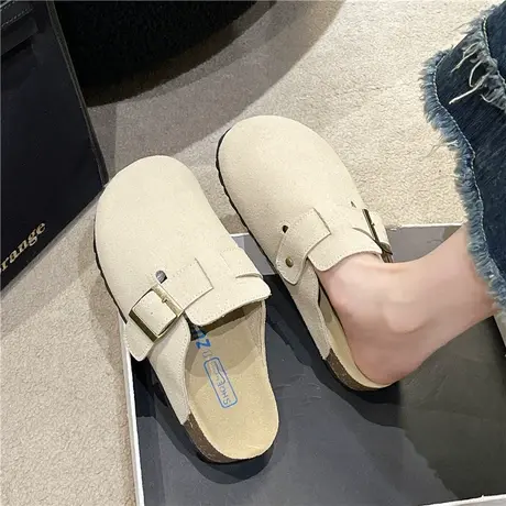 爆款包头勃肯鞋女2024新款春季鞋子半拖一脚蹬复古外穿时尚凉拖鞋商品大图