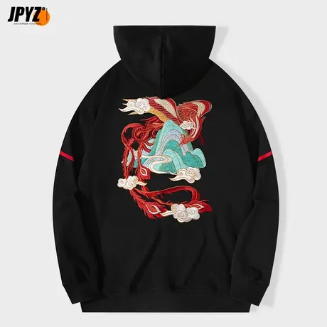 秋冬季国潮刺绣情侣卫衣男连帽潮牌宽松潮流学院风复古帽衫外套商品大图