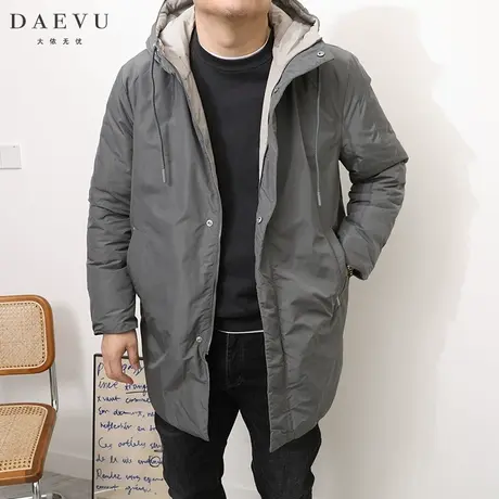 DAEVU冬新款简约精致潮胖子大号加肥加大码男士连帽中长款羽绒服图片