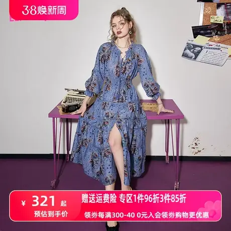 【商场同款】妖精的口袋法式连衣裙女2023春夏季新款v领宽松收腰图片