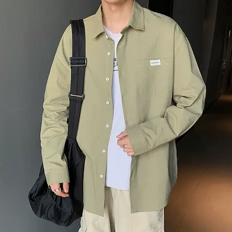 夏季长袖衬衫男薄款痞帅高级感衬衣韩版潮牌春秋款外套男装上衣服商品大图