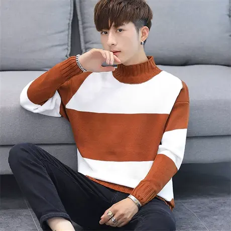 男士毛衣半高领秋冬季新款百搭修身针织打底衫中领潮流男装线衣服商品大图