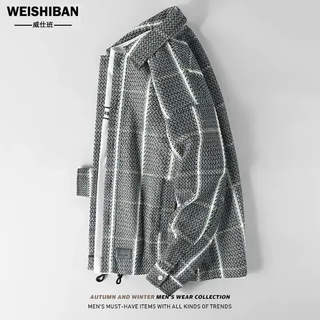 秋季轻熟风格子夹克男翻领简约时尚短款上衣潮流休闲工装薄款外套图片