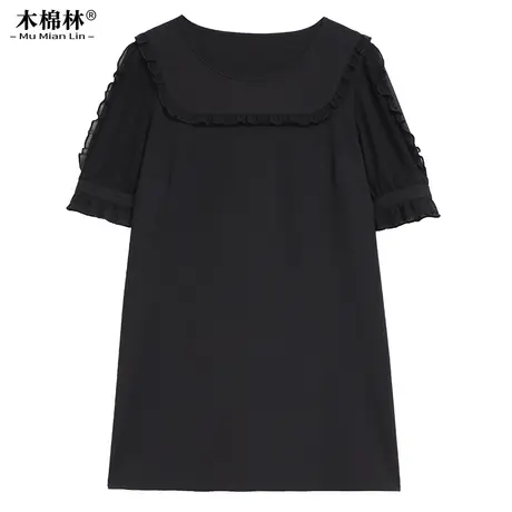 木棉林2023夏季气质圆领通勤大码女装上衣微胖MM宽松遮肚显瘦图片