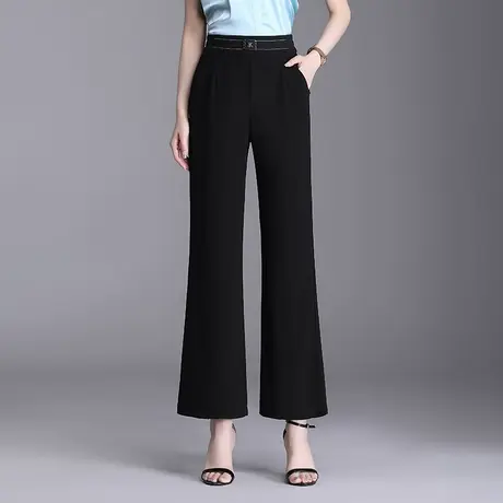 2023夏季新款微喇直筒裤女高腰垂感薄款雪纺阔腿裤小个子休闲裤子图片