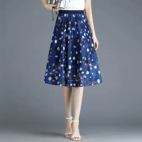碎花网纱半身裙女夏季中长遮胯a字裙纱裙子2023新款显瘦百褶伞裙图片
