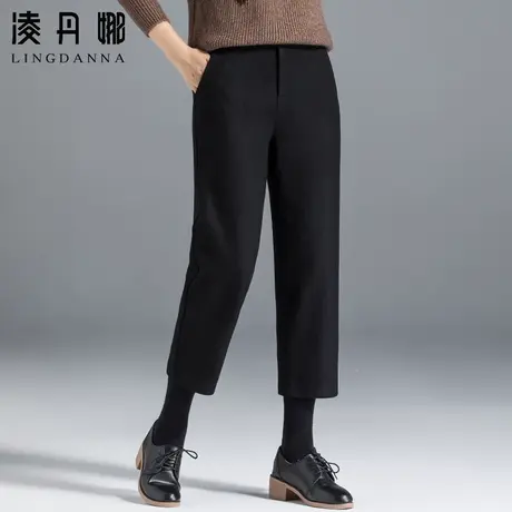 毛呢裤子女宽松七分裤秋冬直筒哈伦裤靴裤高腰呢子女裤八分萝卜裤图片