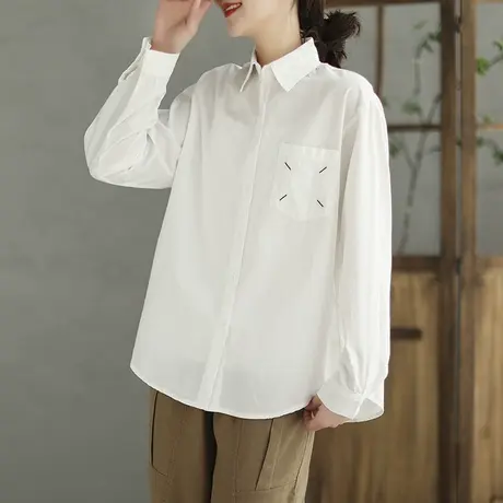 2023春季新款百搭纯色衬衣女春秋宽松白色衬衫女士长袖打底衫上衣图片