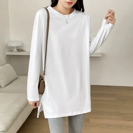 白色T恤女纯棉宽松中长款洋气内搭2022年春装韩版显瘦基础款上衣商品大图
