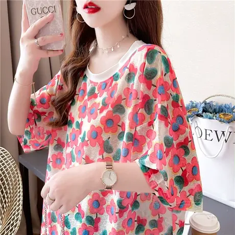 设计感小众短袖t恤女夏季韩版宽松中长款下衣失踪防晒冰丝上衣服图片