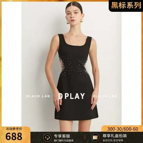 DPLAY2023黑标夏新轻奢名媛风黑色腰部镂空手工钉珠礼服裙小黑裙图片