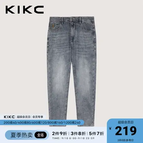 kikc九分裤牛仔裤男2023春夏新款商场同款口袋刺绣水洗弹力裤子图片
