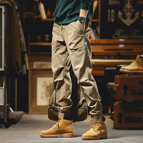 裤子男士冬季款束脚工装裤2022秋冬潮牌哈伦裤子抽绳松紧腰休闲裤商品大图