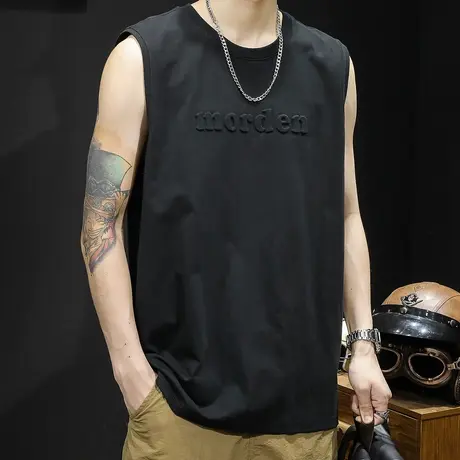 纯棉黑色t恤背心男坎肩男士无袖跨栏运动健身篮球男款大码夏季潮商品大图