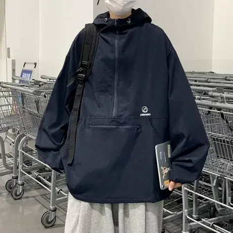 美式日系连帽刺绣冲锋衣男士同款BF宽松学生套头cityboy外套夹克商品大图