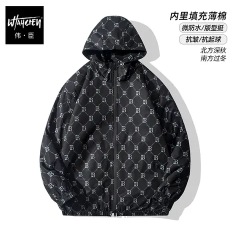 伟臣2022秋冬新品大码男式夹克外套胖子加肥加大宽松连帽薄棉服图片