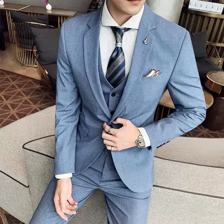西服套装男士外套商务休闲春夏伴郎服新郎结婚职业小西装帅气潮流商品大图