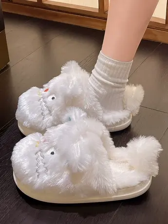 奶呼呼可爱小龙猫毛绒绒拖鞋女秋冬季居家卡通厚底舒适加绒棉拖鞋商品大图