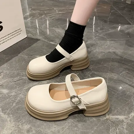 日系jk白色玛丽珍小皮鞋女2023年春夏新款复古英伦风百搭厚底单鞋商品大图