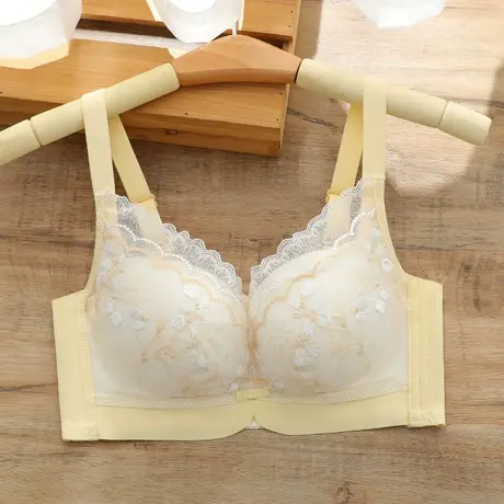 思晴大胸内衣女薄款侧收副乳防下垂上托薄模杯文胸无钢圈刺绣胸罩商品大图