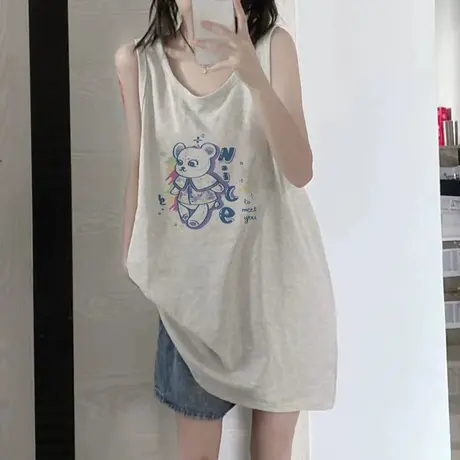 纯棉吊带坎肩背心无袖t恤女夏季设计感小众外穿宽松港风挂脖上衣商品大图