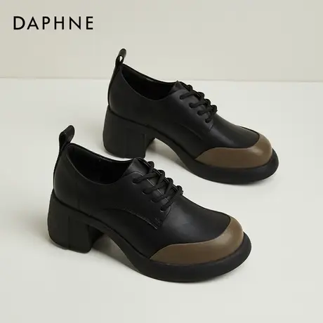 Daphne达芙妮 小个子网红穿搭~复古粗跟单鞋女款百搭英伦风小皮鞋商品大图
