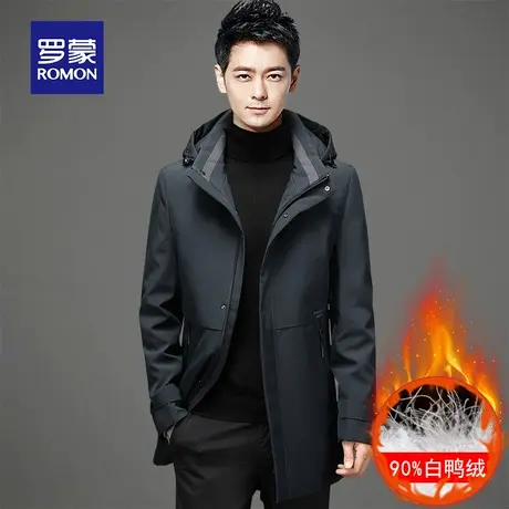 罗蒙羽绒服男中长款2023年冬季新款连帽鸭绒服中老年保暖防寒外套图片
