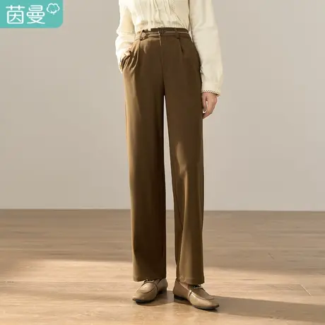 【商场同款】茵曼2023冬装新款简约纯色高腰微阔后腰橡筋休闲裤商品大图