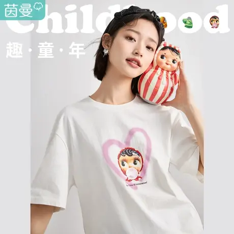茵曼童趣印花短袖t恤女士夏季2023新款宽松气质薄款休闲甜酷上衣图片