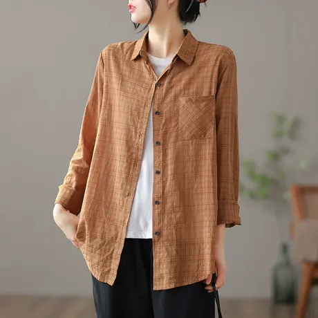 dza 文艺复古格子衬衫女士春秋新款百搭气质上衣漂亮洋气内搭衬衣商品大图