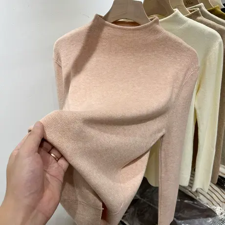 纯色百搭半高领柔软长袖针织衫女上衣2022秋冬新款内搭打底衫毛衣图片